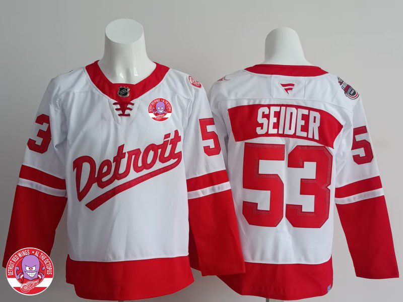Men Detroit Red Wings #53 Seider White 2025 Fanatics Home Premium NHL Jersey style 1